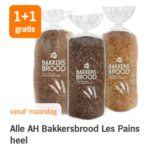 1+1 gratis op Alle AH Bakkersbrood Les Pains heel