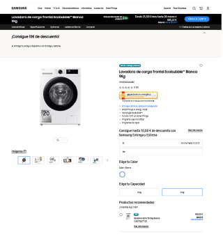 Lavadora de carga frontal Ecobubble Blanca 9Kg por solo 346,59€