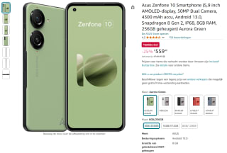 Asus Zenfone 10 Aurora green 8 GB 256 GB voor €559,40 bij Amazon
