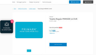 Tarjeta regalo Primark 10€ por 1195 puntos Travel Club