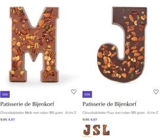 50% korting op chocoladeletters bij De Bijenkorf