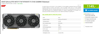 ASUS GeForce RTX 5070 TI TUF-RTX5070 Ti-O16G-GAMING Videokaart voor €1149 bij Megekko.