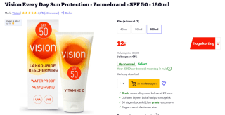 Vision Zonnebrand Every Day Sun Protection SPF 50 180ml voor €12 bij Bol.com