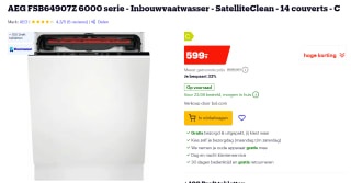 AEG FSB64907Z vaatwasser voor €599 bij Bol.com