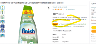 Finish Power Gel 0% Gel Lavavajilla 60 Dosis por 5,85€