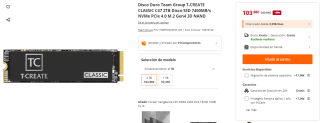 Disco Duro Team Group T-CREATE CLASSIC C47 2TB Disco SSD 7400MB/s NVMe PCIe 4.0 M.2 por 103,88€