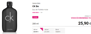 Eau de toilette CK Be de 200 ml à 25,90€