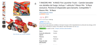 Camión lanzador con detalles de fuego. Incluye 1 vehículo T-Racer Mix ´N Race exclusivo por 7,45€