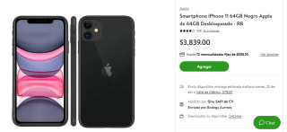 iPhone 11 64GB Reacondicionado por $3,378 en Bodega Aurrera con BBVA Débito