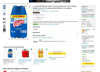 4 Gaseosas La Casera El Refresco Ligero cero azucar cero calorías 1,5 Litros