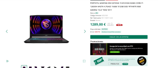 Portátil Gaming MSI i7-12650H con 16GB/512GB W11 por 1.169€