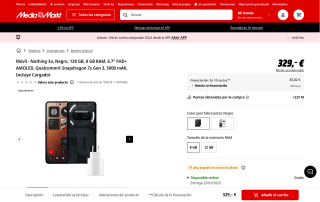 Nothing 3a 128GB 8GB RAM con cargador por 279€