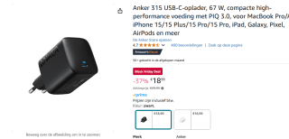 USB-C-wandoplader van 67 W voor €18,99 bij Amazon