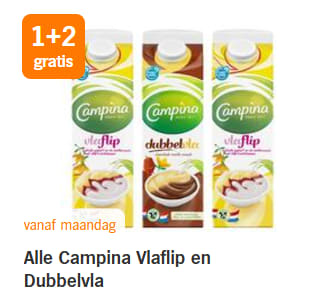 Alle Campina Vlaflip en Dubbelvla 1+ 2 gratis bij de AH