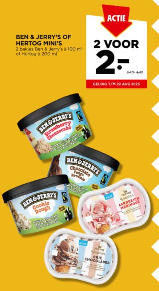 Ben & Jerry's of Hertog mini, 2 voor €2 bij de Jumbo