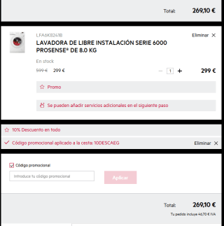AEG Lavadora Serie 6000 ProSense de 8 kg 1.200 rpm por 269,10€