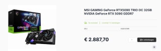 MSI GeForce RTX 5090 32G GAMING TRIO OC videokaart voor €2.887,70 bij Caps