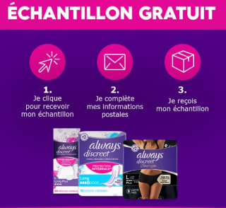 Echantillon gratuit de serviettes pour fuites urinaires Always Discreet