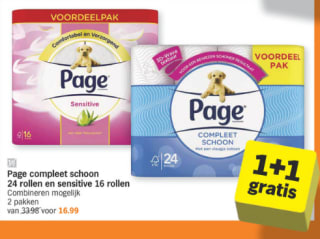 1+1 gratis op Page toiletpapier bij Albert Heijn