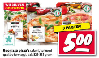3 Buonizza pizza's voor €5 bij de Nettorama