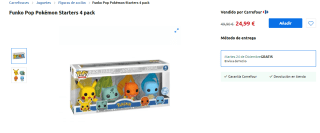 Funko Pop Pokémon Starters 4 pack por 24,99€
