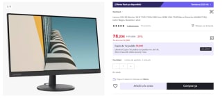 Lenovo Monitor 62A8KAT1EU 24´´ Full HD LED 75Hz por 78.2€ (Cuenta Nueva 66.2€)