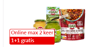 1+1 gratis op alle HAK groenteconserven bij de Jumbo