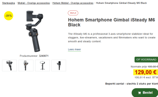 Hohem Smartphone Gimbal iSteady M6 Black voor €129 bij Proshop
