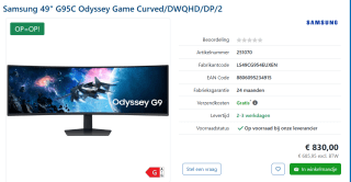 Samsung PC-monitor Odyssey G9 49 inch 240 Hz voor €830 bij Informatique