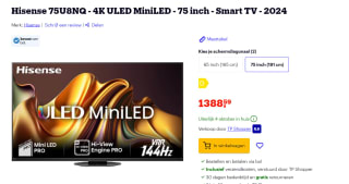 Hisense 75U8NQ - 4K ULED MiniLED - 75 inch - Smart TV - 2024 voor €1.388,59 bij Bol