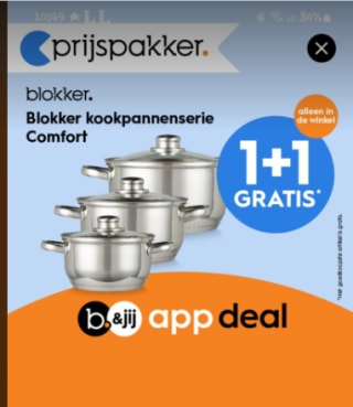 1+1 gratis op Blokker kookpannenserie Comfort met de Blokker app