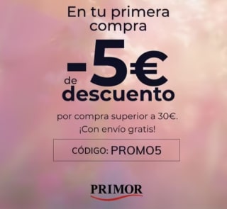 Código 5€ Descuento en compra de 30€ y envío gratis en Primor