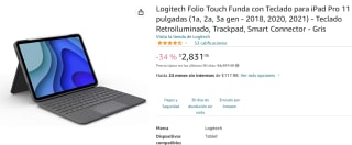 Logitech Funda Touch para iPad Pro a $2,831 en Amazon