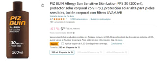 Protector Solar en Loción SPF 30 Piz Buin Allergy 200ml por 5.22€
