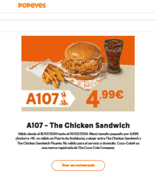Menús restaurante POPEYES por solo 4,99€