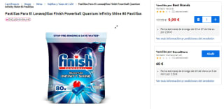 80 pastillas lavavajillas Finish Powerball Quantum Infinity Shine por 9,99€