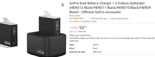 GoPro Dual Battery Charger + 2 Enduro-batterijen voor €52,66 via Amazon