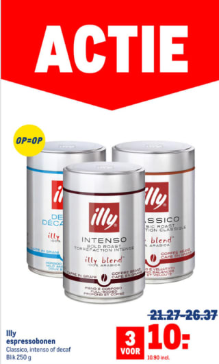 3 blikken Illy Intenso (à 250g) Koffiebonen voor €10.90 bij de Makro