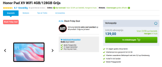 Honor Pad X9 11.5 128GB/4GB RAM grey voor €139 bij Belsimpel