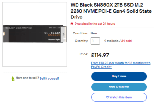 Buy 2TB of WD Black SN850X Gen4 NVMe SSD from eBay for £97.72