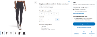 Leggings de Entrenamiento Reebok Mujer por $99 en Coppel