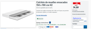 Colchón de muelles ensacados 150 x 190 cm H2 por 63.76€