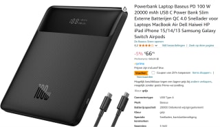 Powerbank Laptop Baseus PD 100 W 20000 mAh USB C voor €49,81 bij Amazon