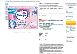 Papel Higiénico Colhogar Cuida&Protege 5 x12 con tecnología Odor Block Color rosa por 21,74€