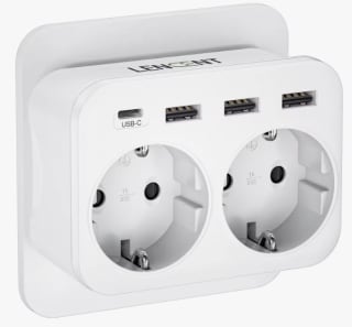 Enchufe de pared de la UE con 2 salidas de CA, 3 USB y 1 Tipo 5V 2.4A por 5,99€
