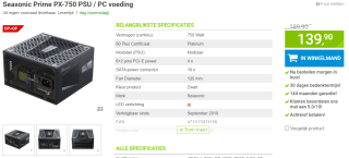 Seasonic Prime PX-750 voor €139,90 bij Megekko