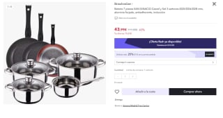 Batería 7 piezas SAN GINACIO Cassel y Set 3 sartenes por 33€