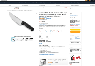 Cuchillo Arcos Serie 2900 Carnicero Ancho Hoja de Acero Inoxidable NITRUM 200 mm Mango inyectado en Polipropileno negro por 8,53€