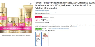 Pack Pantene Rizos Definidos Champú Miracle 250ml, Mascarilla 300ml, Acondicionador 3MM 220ml, Moldeador De Rizos 145ml por 13,29€