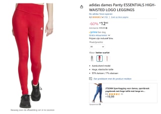 Adidas Legging met hoge taille Essentials Logo voor €12 bij Amazon